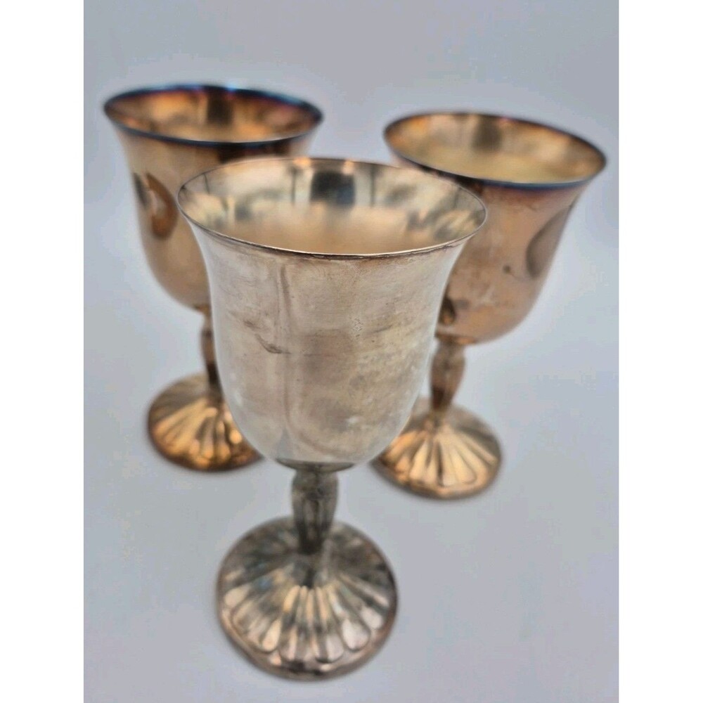 3 Vintage international silver co Silver Plated Goblets / Wine Cup Old & Heavy.
